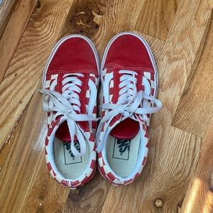 red checkerboard vans